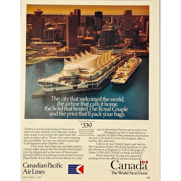 Canadian Pacific Air Lines Picture Vancouve Shore and Cityline VTG Print Ad 1986 - Picture 5 of 5